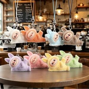 8pcHandmade Fuzzy Labubu Keychain/iPhone Charm.Cute Animal Monster Bunny Pendant